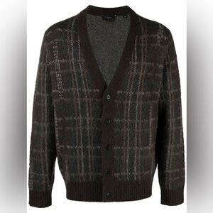 Vince Brown Broken Plaid Cardigan In Dark Palomar